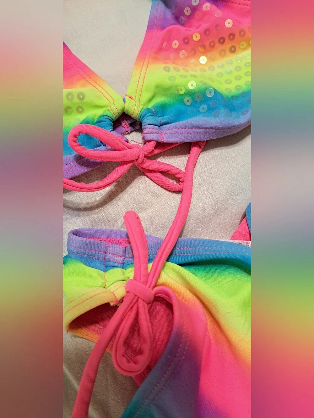 Justice Bright Neon Rainbow Bikini with Rhinestone Detail
